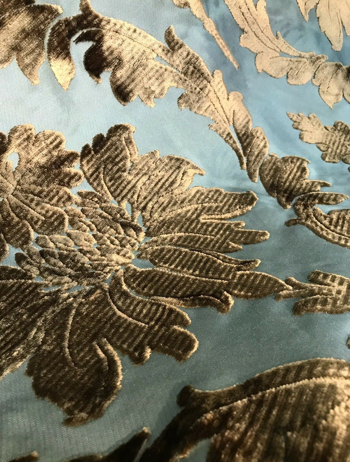 Emperor Walter Designer Italian Burnout Damask Chenille Blue Bronze Fabric Upholstery - Fancy Styles Fabric Pierre Frey Lee Jofa Brunschwig & Fils