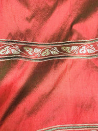 SWATCH Lady Paulette 100% Silk Taffeta Fabric Embroidery Crimson Red & Iridescent Black Tones - Fancy Styles Fabric Pierre Frey Lee Jofa Brunschwig & Fils