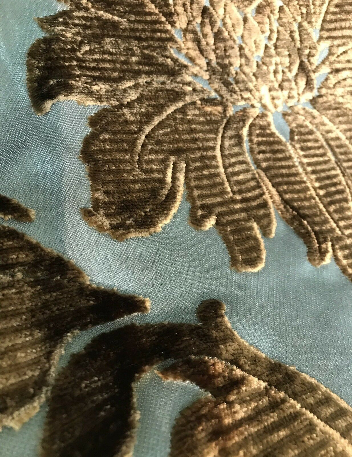 Emperor Walter Designer Italian Burnout Damask Chenille Blue Bronze Fabric Upholstery - Fancy Styles Fabric Pierre Frey Lee Jofa Brunschwig & Fils