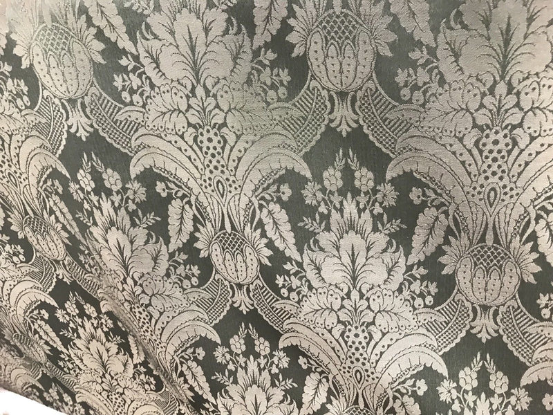 NEW! SALE! Designer Damask Satin Fabric- Antique Green - Upholstery Brocade - Fancy Styles Fabric Boutique