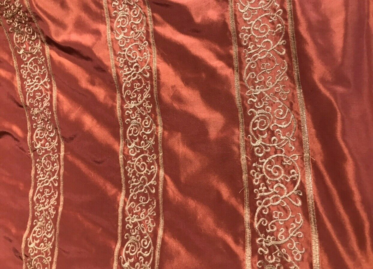 NEW Countess Doris 100% Silk Taffeta Dupioni Fabric Embroidery Floral Red & Gold Stripes - Fancy Styles Fabric Pierre Frey Lee Jofa Brunschwig & Fils