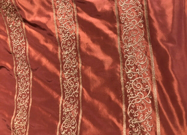 NEW Countess Doris 100% Silk Taffeta Dupioni Fabric Embroidery Floral Red & Gold Stripes - Fancy Styles Fabric Pierre Frey Lee Jofa Brunschwig & Fils