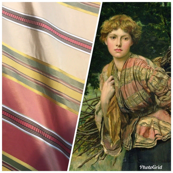 NEW Lady Antonia Designer 100% Silk Taffeta Dupioni Ribbon Stripes Fabric - Multicolor - Fancy Styles Fabric Pierre Frey Lee Jofa Brunschwig & Fils