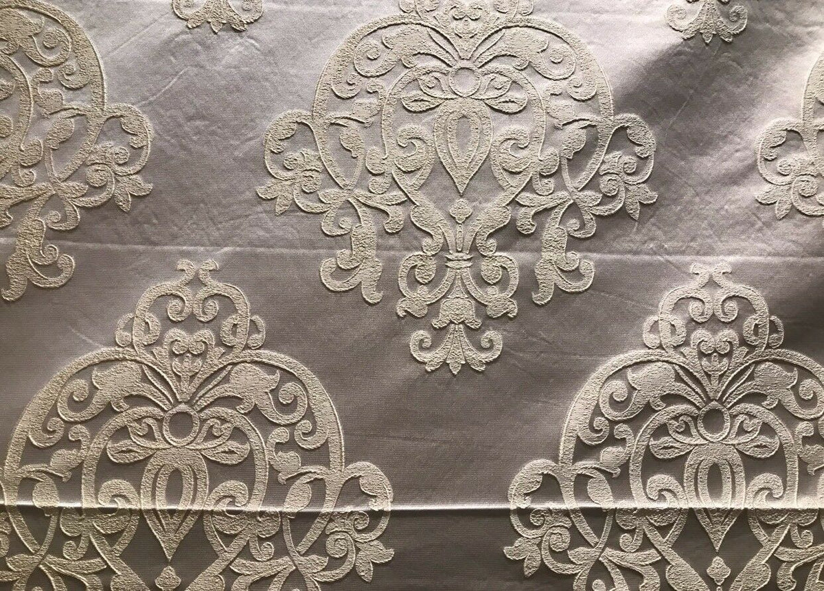 NEW! Sir Nathan Designer Brocade Satin Fabric- Gray Ivory- Upholstery Damask LLPBI0001 - Fancy Styles Fabric Pierre Frey Lee Jofa Brunschwig & Fils