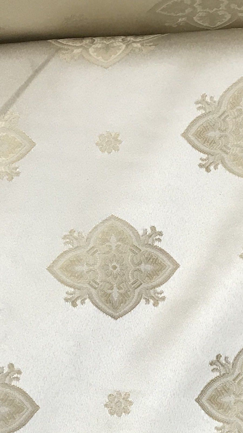 SWATCH- Designer Brocade Satin Fabric- Tone On Tone Cream- Upholstery Damask - Fancy Styles Fabric Boutique