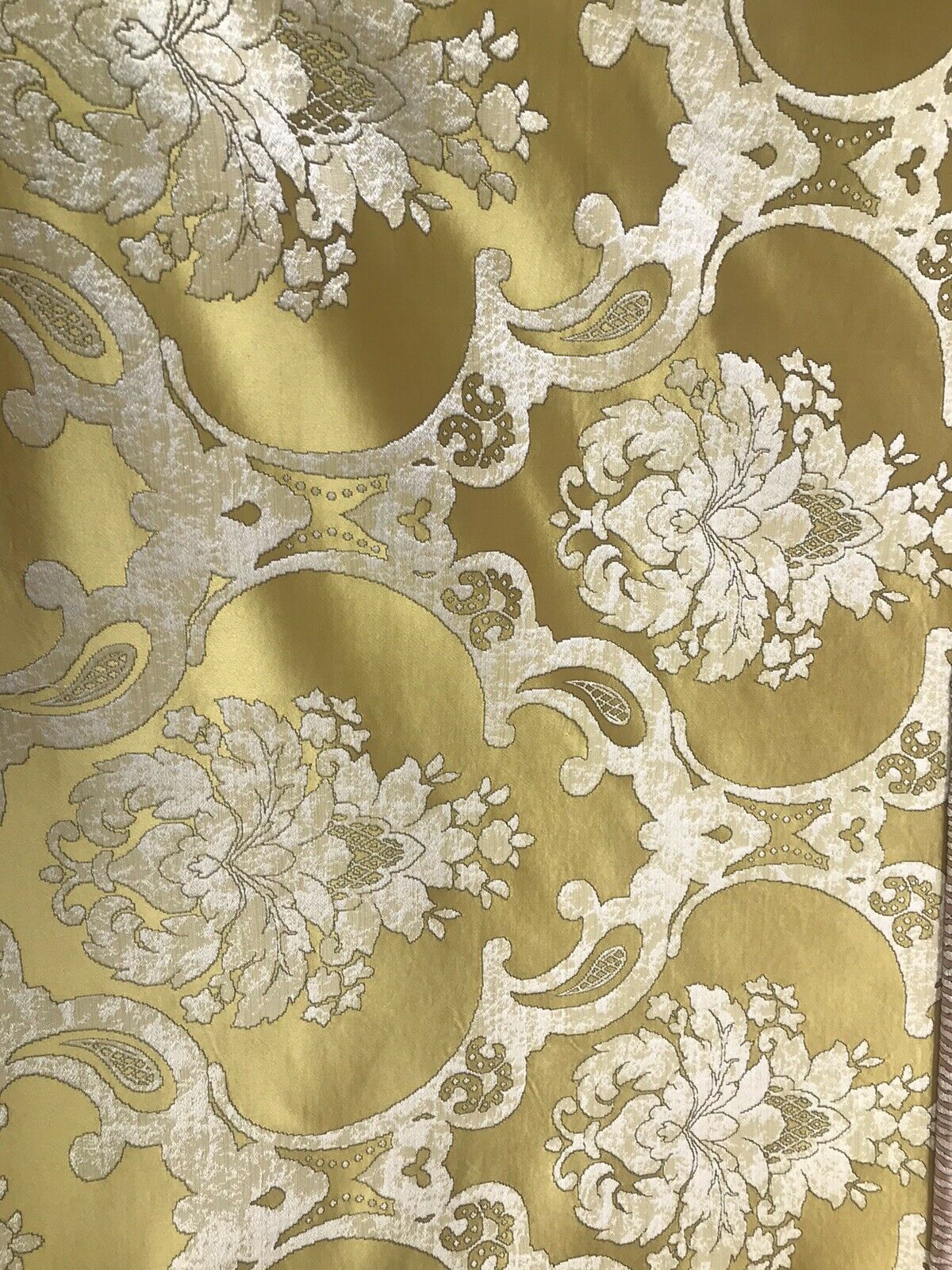 NEW Sir Darcey Designer Satin Burnout Damask Drapery Upholstery Fabric *Gold Yellow BTY - Fancy Styles Fabric Pierre Frey Lee Jofa Brunschwig & Fils