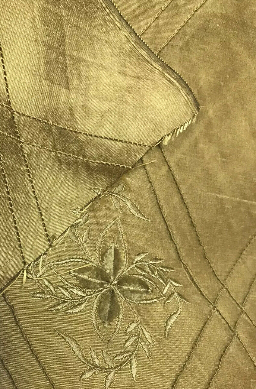 NEW! Miss Kiley Designer 100% Silk Taffeta Dupioni Floral Embroidery Fabric-  Gold BTY - Fancy Styles Fabric Pierre Frey Lee Jofa Brunschwig & Fils