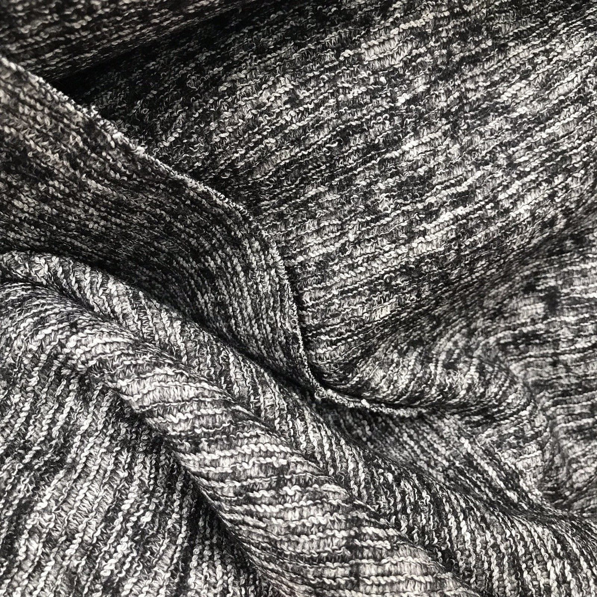 NEW Stretch Knit Sweater Fabric Imported Italian Rayon Black White Melange - Fancy Styles Fabric Boutique