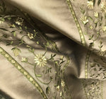 NEW! Lady Margot 100% Silk Dupioni Embroidered Floral Stripes Fabric- Khaki & Green - Fancy Styles Fabric Pierre Frey Lee Jofa Brunschwig & Fils