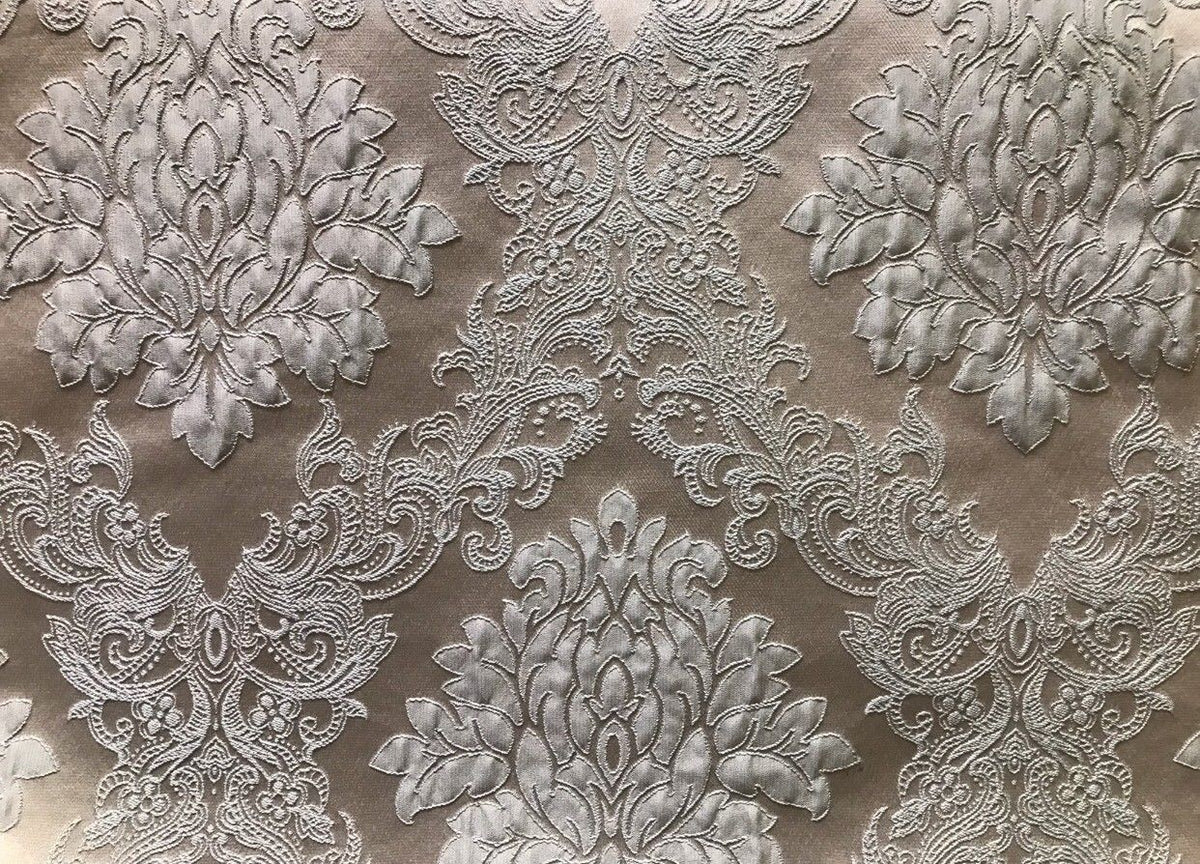 NEW! Designer Brocade Satin Fabric- Gray On Gray- Upholstery Damask - Fancy Styles Fabric Boutique