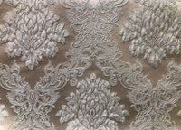 NEW! Designer Brocade Satin Fabric- Gray On Gray- Upholstery Damask - Fancy Styles Fabric Boutique