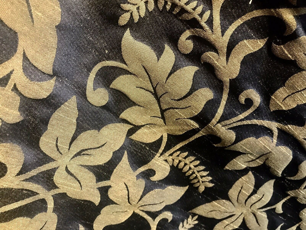 Lady Sorrel Designer Floral Drapery Satin Fabric - Black Gold- Decorating - Fancy Styles Fabric Pierre Frey Lee Jofa Brunschwig & Fils