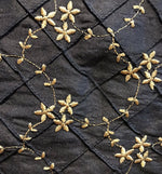DEAL! Queen Elizabeth 100% Silk Dupioni Embroidered Quilted Floral Fabric- Black Gold - Fancy Styles Fabric Pierre Frey Lee Jofa Brunschwig & Fils