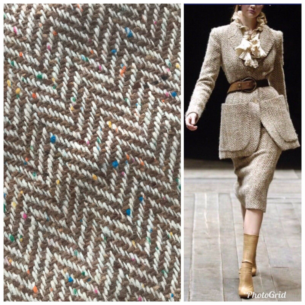 Lady Paige Novelty Designer Wool Oversized Herringbone Chevron Pattern Tweed Fabric - Camel - Fancy Styles Fabric Pierre Frey Lee Jofa Brunschwig & Fils