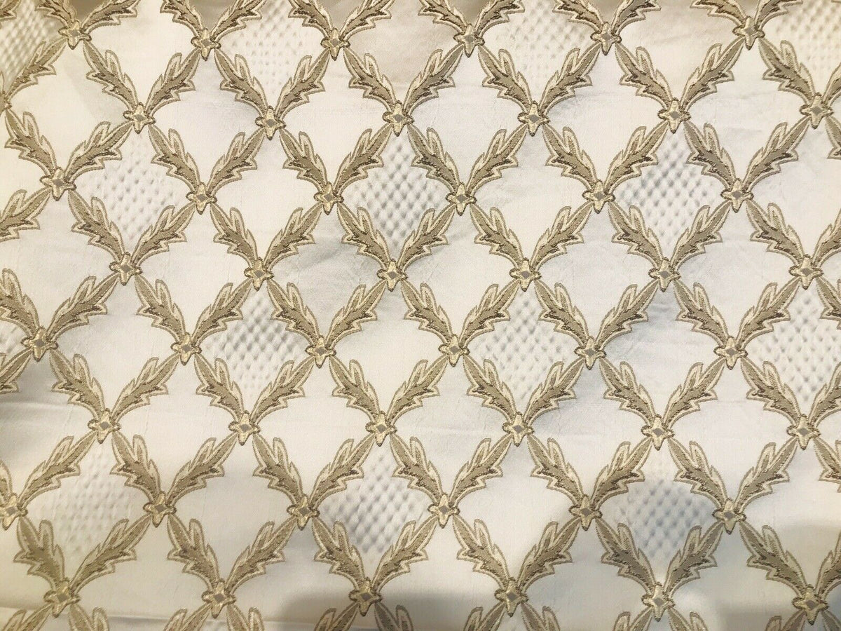 Lady Cadence Italian Brocade Diamond Satin Fabric Ivory Gold Upholstery LLPBI0003 - Fancy Styles Fabric Pierre Frey Lee Jofa Brunschwig & Fils