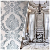 NEW Duke Raphael Designer Velvet Chenille Burnout Damask Upholstery Fabric - Grey - Fancy Styles Fabric Pierre Frey Lee Jofa Brunschwig & Fils