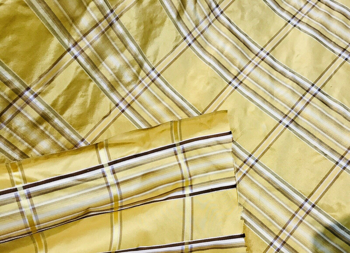 NEW Designer 100% Silk Taffeta Plaid Tartan Fabric- Yellow BY The Yard - Fancy Styles Fabric Pierre Frey Lee Jofa Brunschwig & Fils