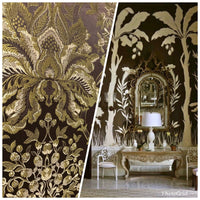 NEW! Brocade Satin Neoclassical Fabric- Brown Palms Damask - Fancy Styles Fabric Pierre Frey Lee Jofa Brunschwig & Fils