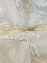 NEW! Lady Nora Novelty 100% Silk Fabric With Crewel Floral Embroidery- Ecru & White - Fancy Styles Fabric Pierre Frey Lee Jofa Brunschwig & Fils