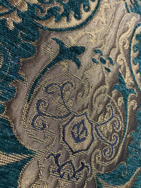 NEW Lady Emile Designer Damask Burnout Chenille Velvet Fabric - Green & Metallic Gold BTY - Fancy Styles Fabric Pierre Frey Lee Jofa Brunschwig & Fils