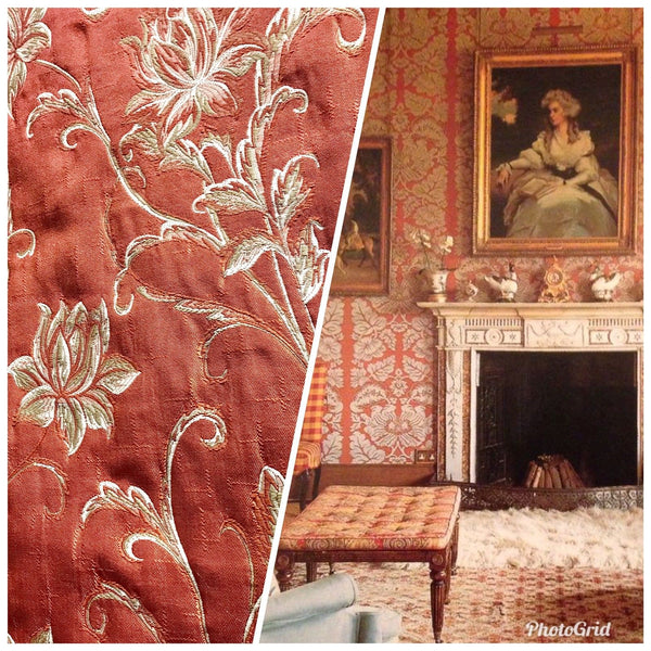 SWATCH 4” X 7” - Quilted Brocade Floral Upholstery Fabric- Rust Brick Red - Fancy Styles Fabric Pierre Frey Lee Jofa Brunschwig & Fils