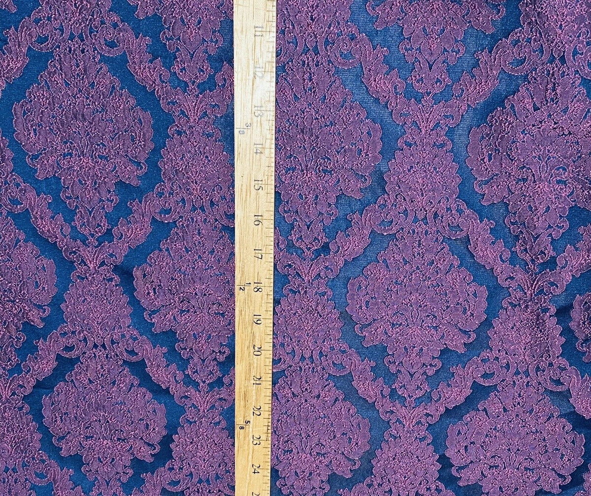 Fat Quarter- Style L- Princess Giselle Designer Damask Satin Drapery Upholstery Fabric - Fuchsia Pink & Navy Blue - Fancy Styles Fabric Pierre Frey Lee Jofa Brunschwig & Fils