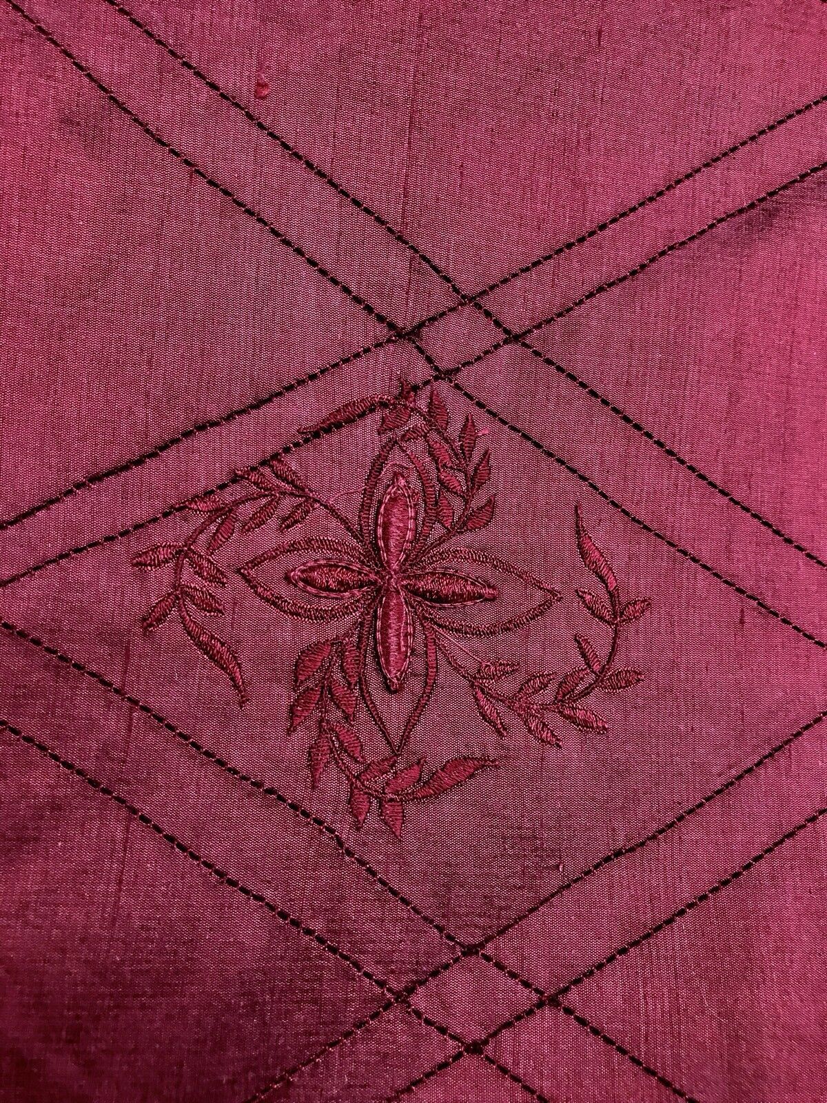 SWATCH 100% Silk Washed Dupioni Embroidered Floral Quilted Motif Fabric - Red - Fancy Styles Fabric Pierre Frey Lee Jofa Brunschwig & Fils