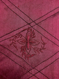 SWATCH 100% Silk Washed Dupioni Embroidered Floral Quilted Motif Fabric - Red - Fancy Styles Fabric Pierre Frey Lee Jofa Brunschwig & Fils