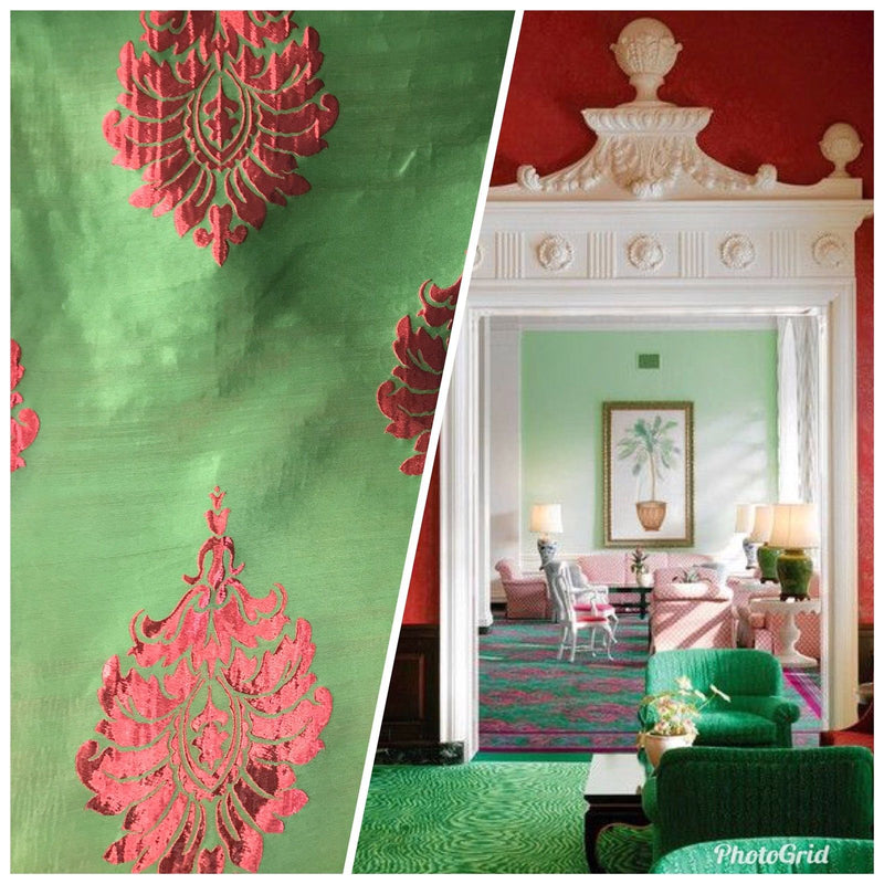 NEW! Red And Green Brocade Damask Interior Design Drapery Fabric - Fancy Styles Fabric Boutique