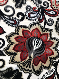 NEW Novelty Belgium Burnout Chenille Velvet Fabric Upholstery- Red Floral - Fancy Styles Fabric Boutique
