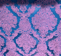 Fat Quarter- Style L- Princess Giselle Designer Damask Satin Drapery Upholstery Fabric - Fuchsia Pink & Navy Blue - Fancy Styles Fabric Pierre Frey Lee Jofa Brunschwig & Fils