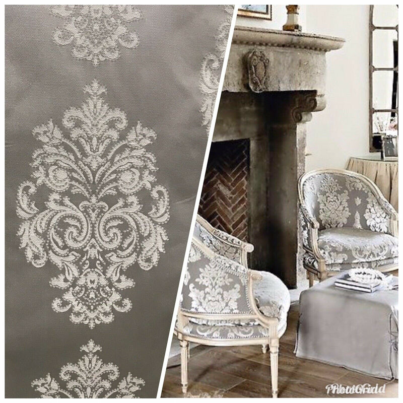 NEW Lady Alison Designer Satin Damask Brocade Upholstery Drapery Fabric - Gray - Fancy Styles Fabric Pierre Frey Lee Jofa Brunschwig & Fils