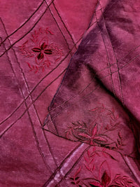 SWATCH 100% Silk Washed Dupioni Embroidered Floral Quilted Motif Fabric - Red - Fancy Styles Fabric Pierre Frey Lee Jofa Brunschwig & Fils
