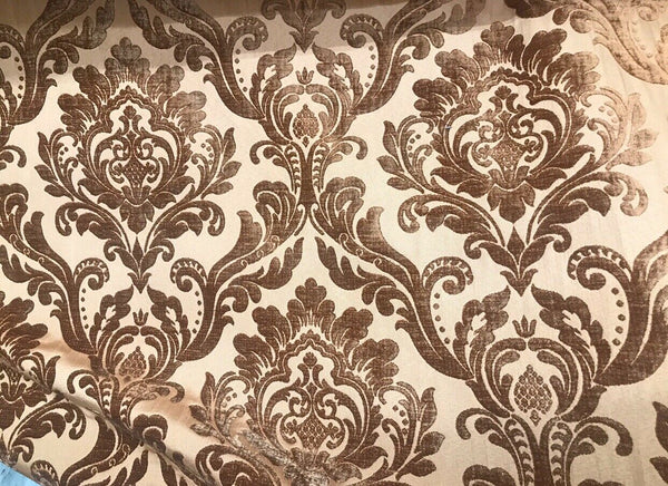 Queen Isabella Designer Damask Burnout Chenille Velvet Fabric - Taupe BTY - Fancy Styles Fabric Pierre Frey Lee Jofa Brunschwig & Fils