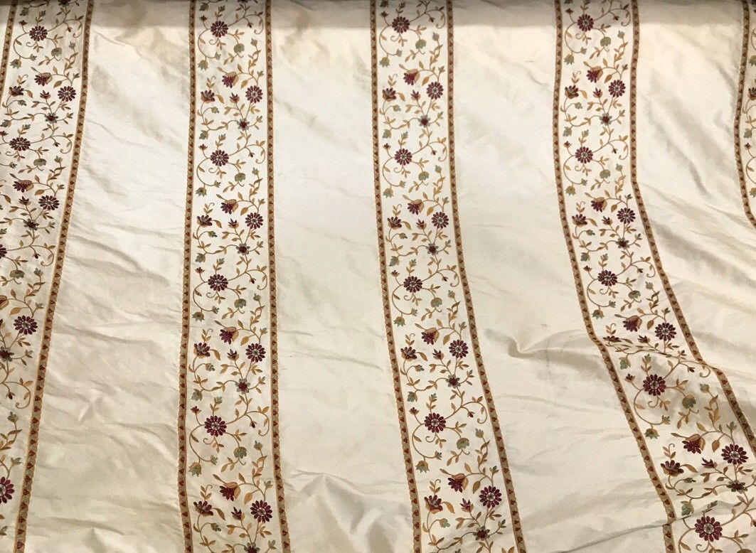 Designer 100% Silk Taffeta Embroidery Fabric - Antique Light Beige Floral - Fancy Styles Fabric Pierre Frey Lee Jofa