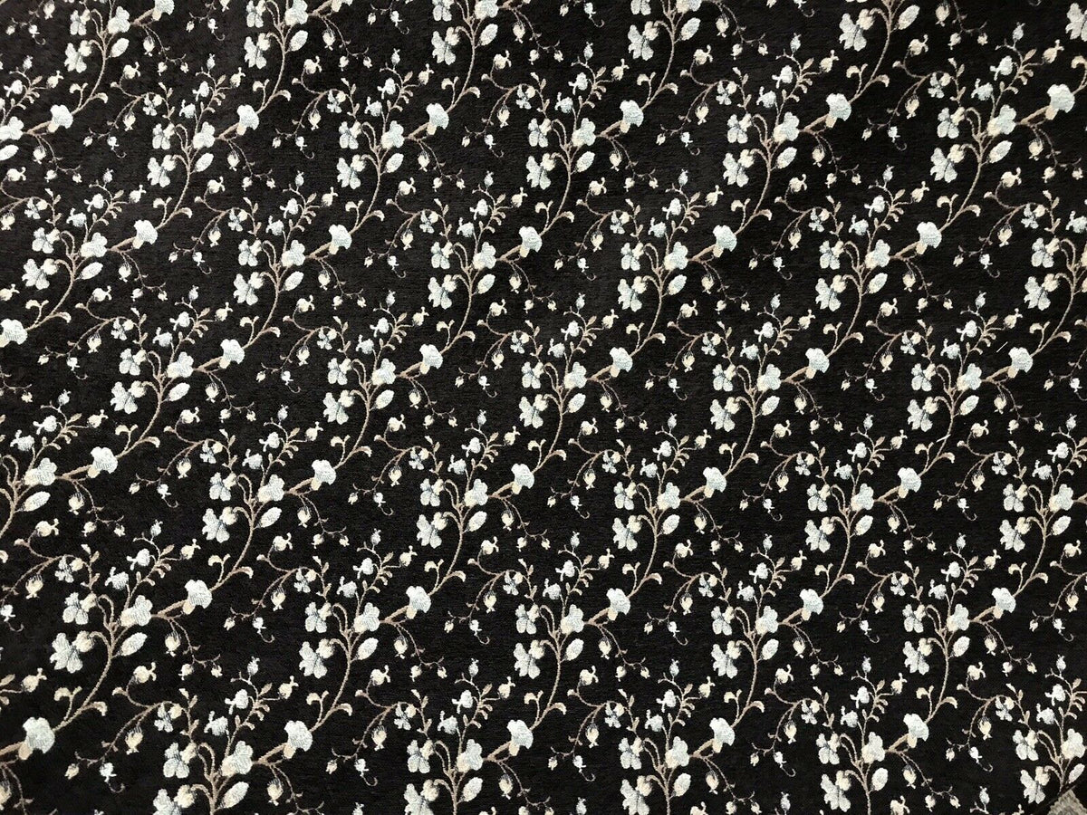NEW Small Floral Velvet Chenille Upholstery Fabric - Brown Aqua Beige - Fancy Styles Fabric Pierre Frey Lee Jofa Brunschwig & Fils