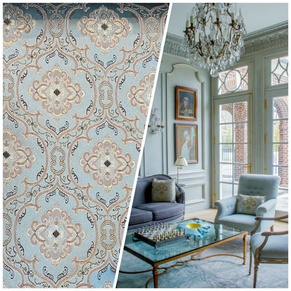 NEW! Princess Nina Designer Brocade Satin Damask Drapery & Upholstery Fabric- Duck Egg Blue - Fancy Styles Fabric Pierre Frey Lee Jofa Brunschwig & Fils