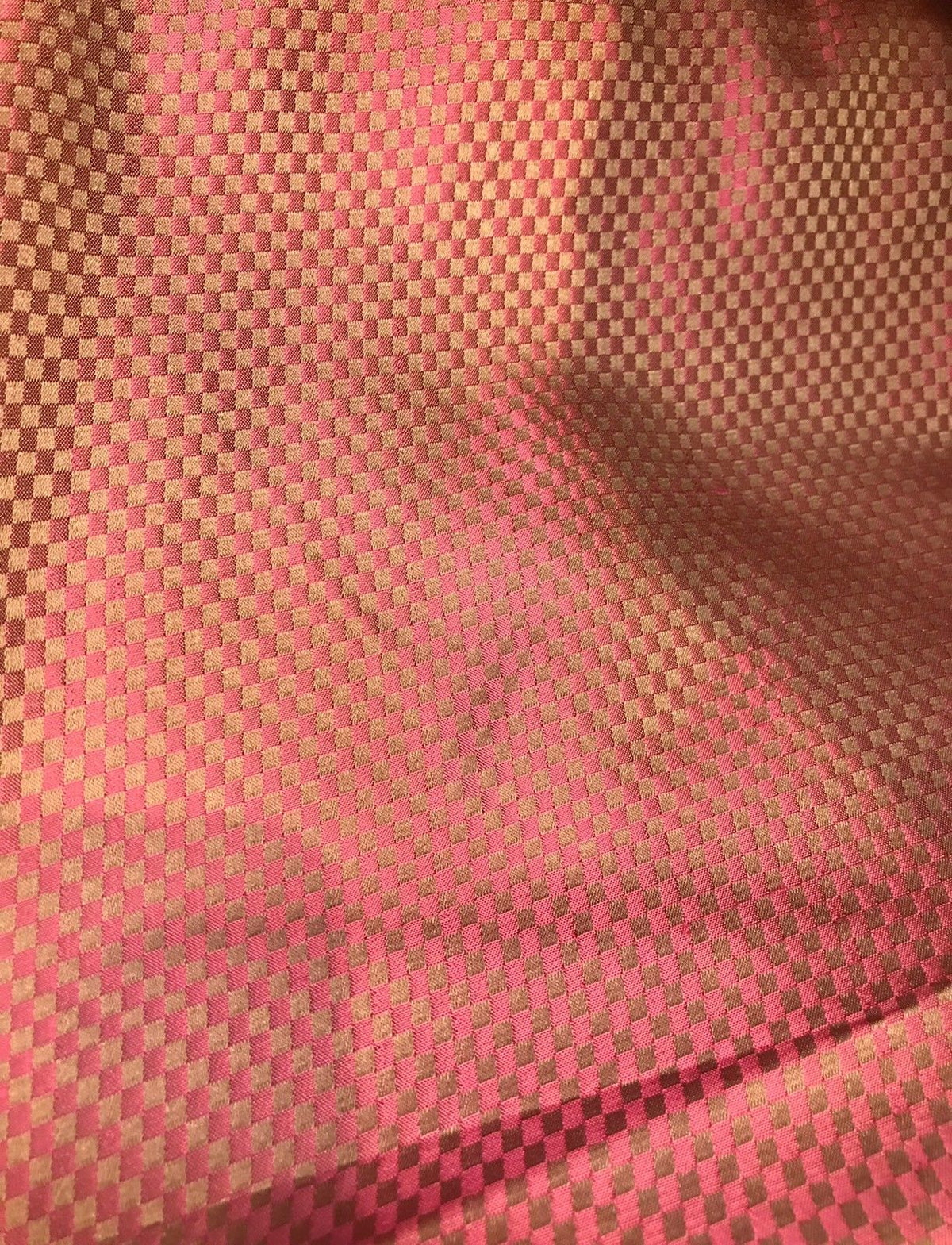 NEW! 100% Silk Taffeta Fabric - Coral And Iridescent Gold Checkered - Fancy Styles Fabric Pierre Frey Lee Jofa Brunschwig & Fils