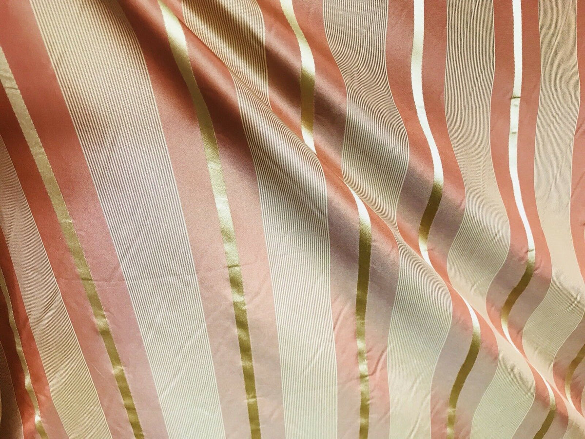 NEW! Lady Lynette SALE! 100% Silk Taffeta Muted Red And Gold Stripes Fabric- 55” Wide - Fancy Styles Fabric Pierre Frey Lee Jofa Brunschwig & Fils