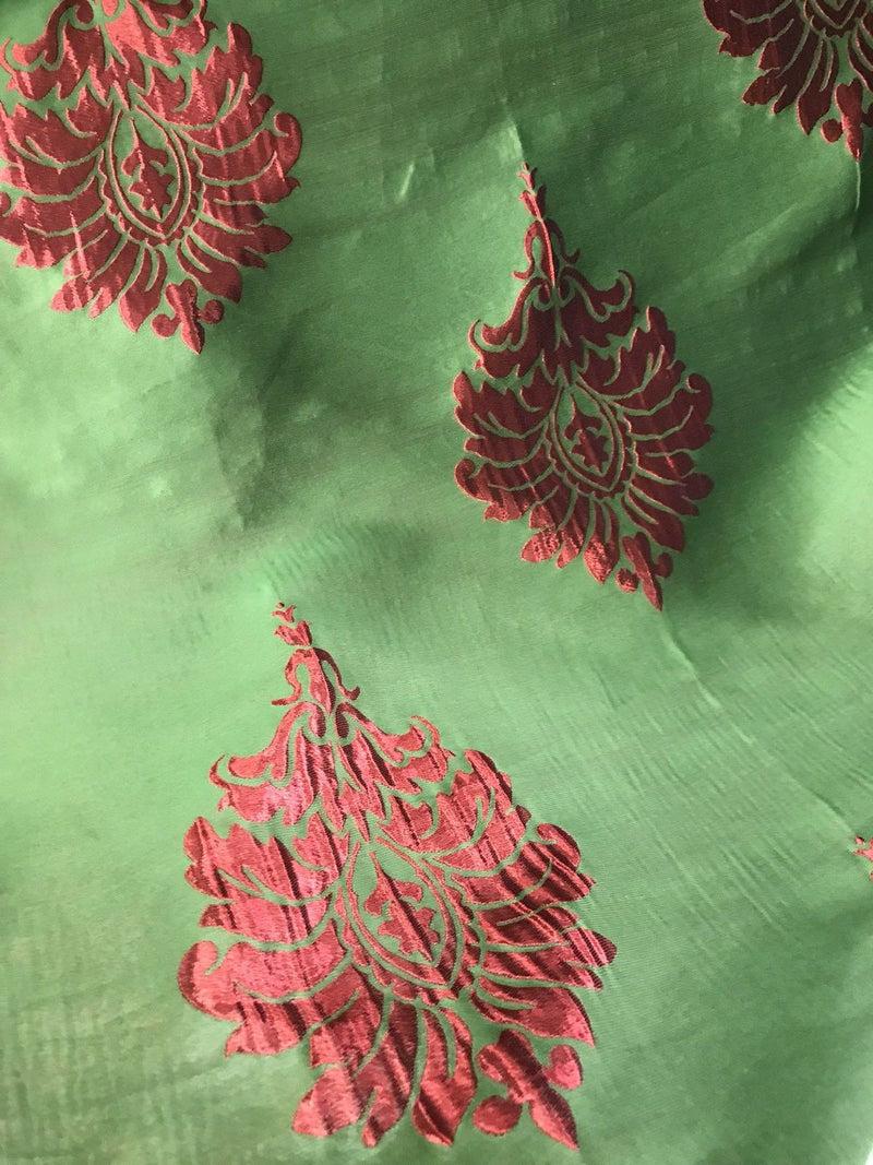 NEW! Red And Green Brocade Damask Interior Design Drapery Fabric - Fancy Styles Fabric Boutique