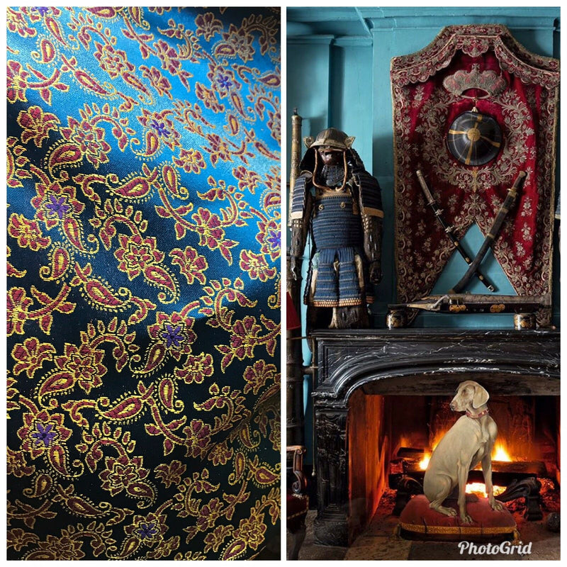 Countess Halle Designer 100% Silk Brocade Fabric- Midnight Blue Floral - Fancy Styles Fabric Pierre Frey Lee Jofa Brunschwig & Fils