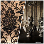 King Christopher Designer Velvet Chenille Burnout Damask Brocade Fabric - Black Beige Gold BTY - Fancy Styles Fabric Pierre Frey Lee Jofa Brunschwig & Fils