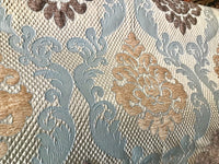 NEW Eggshell Blue-Brown Satin & Cut Chenille Velvet Brocade Upholstery Fabric - Fancy Styles Fabric Boutique