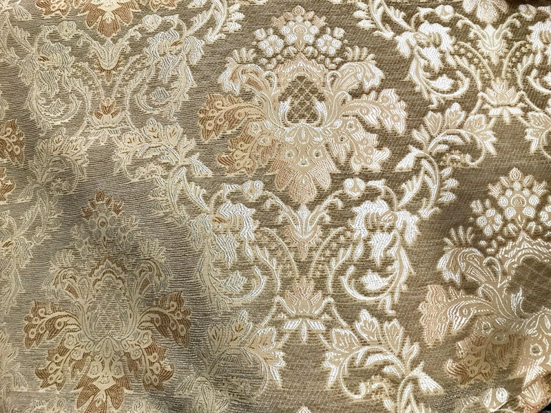 Lady Lauren Damask Burnout Chenille Velvet Fabric - Upholstery Taupe & Peach - Fancy Styles Fabric Pierre Frey Lee Jofa Brunschwig & Fils