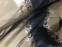NEW! Lady Kristen 100% Silk Taffeta Embroidered Stripe Floral Fabric- Khaki Black Gold - Fancy Styles Fabric Pierre Frey Lee Jofa Brunschwig & Fils