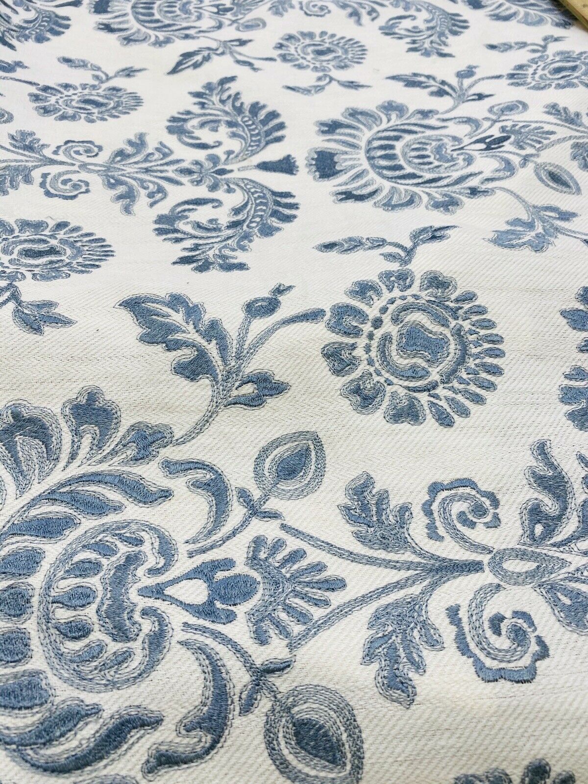 NEW! Novelty 100% Cotton Fabric Floral Damask Embroidery- Blue & White - Fancy Styles Fabric Pierre Frey Lee Jofa Brunschwig & Fils