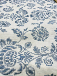NEW! Novelty 100% Cotton Fabric Floral Damask Embroidery- Blue & White - Fancy Styles Fabric Pierre Frey Lee Jofa Brunschwig & Fils