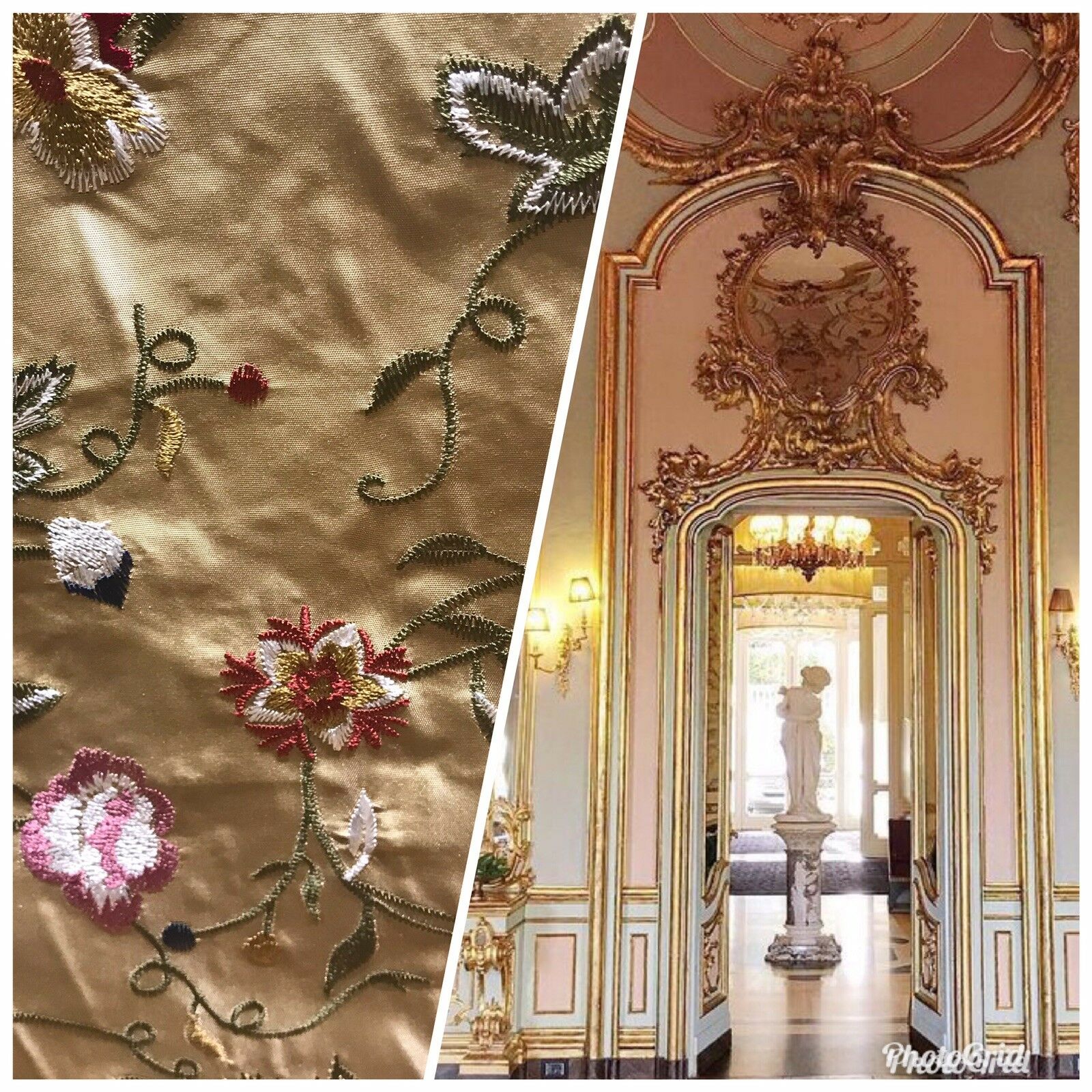 100% Lady Melody Silk Taffeta Dupioni Decorating Fabric Embroidery Floral Gold