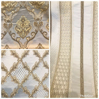 Lady Jennifer Italian Brocade Striped Satin Fabric -Ivory Gold Upholstery Neoclassical - Fancy Styles Fabric Pierre Frey Lee Jofa Brunschwig & Fils