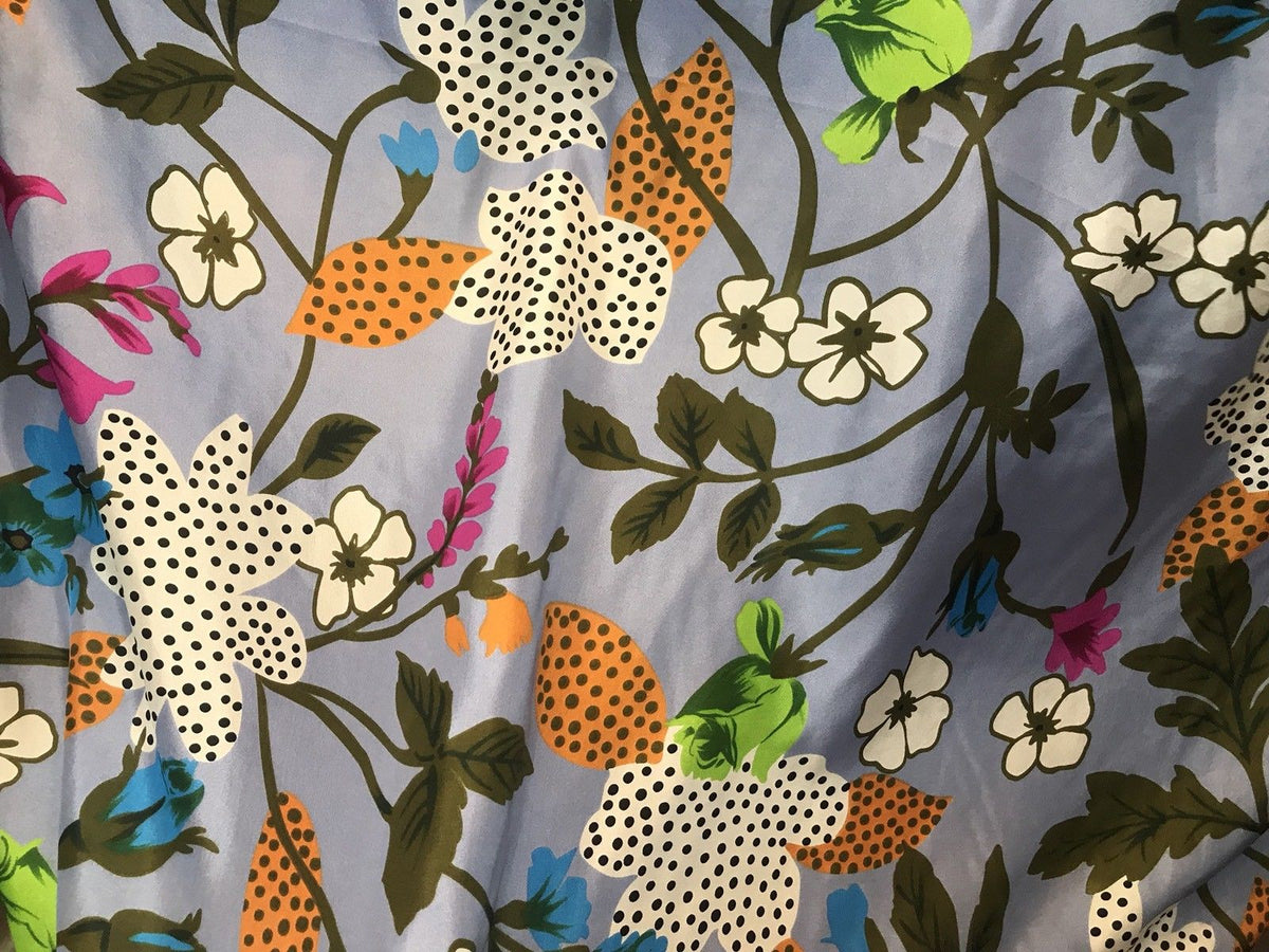 NEW! 100% Silk Charmeuse Gucci Inspired Fabric Multi Color Floral By The Yard - Fancy Styles Fabric Boutique
